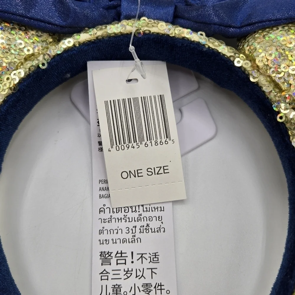 Disney Gold Sequin EARidescent Blue Bow 50th Anniversary Minnie Ear Headband